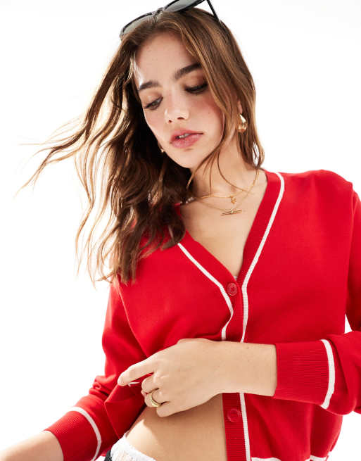 Mango - Cardigan rosso con bordi a contrasto