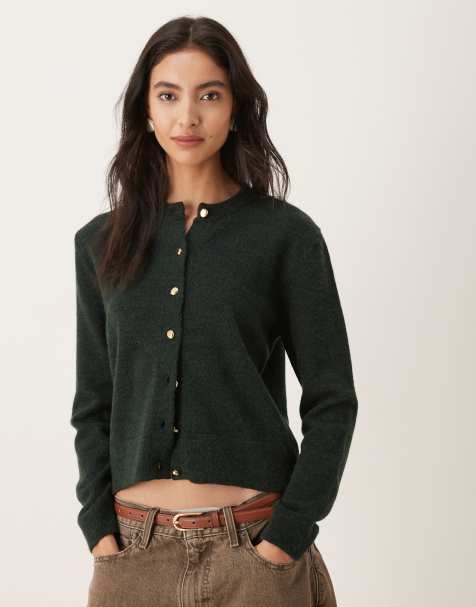 Mango - Cardigan verde bosco con scollo rotondo e bottoni dorati - view 1