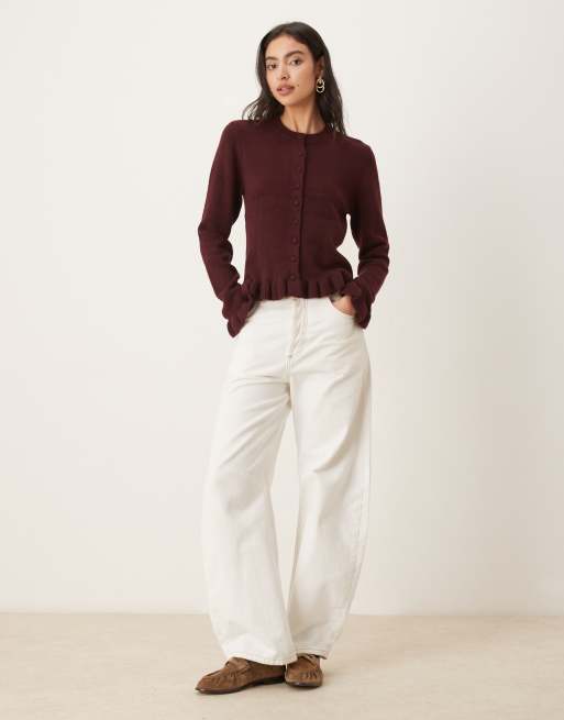 Mango cardigan with peplum hem in burgundy, 4 of 4