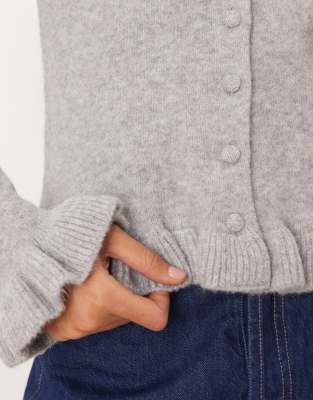 Mango Cardigan With Peplum Hem In Gray