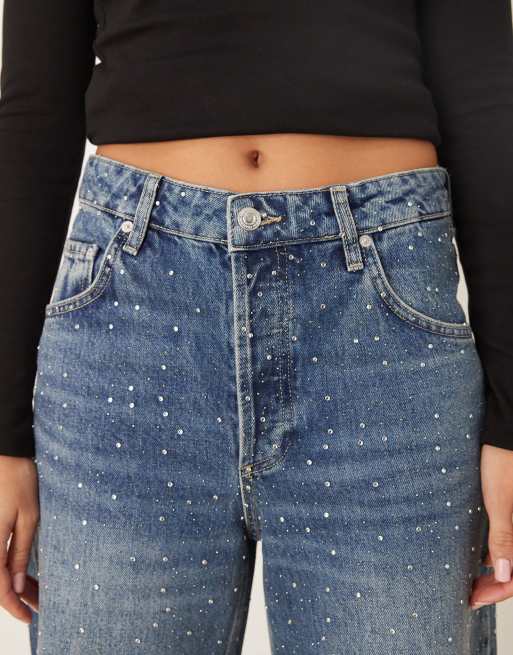 Mango - Caribe - Jeans a fondo ampio decorati in 100% cotone blu scuro, 5 di 5
