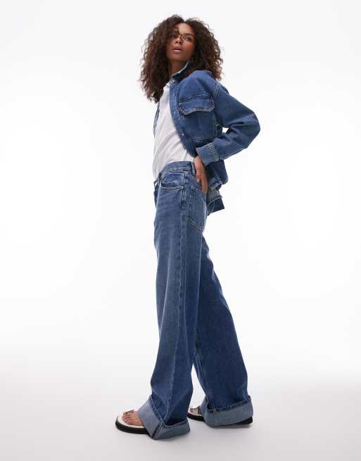 Mango Carlota turn up co-ord jeans in mid blue, 3 of 5