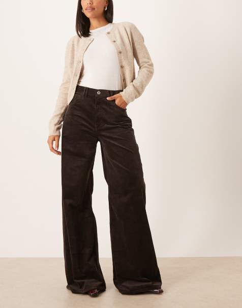 Mango Carmenp 100% cotton cord wide leg jean in chocolate