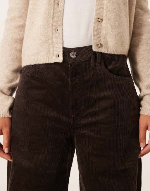 Mango - Carmenp - Corduroy jeans van 100% katoen met wijde pijpen in chocoladebruin, 5 van 5