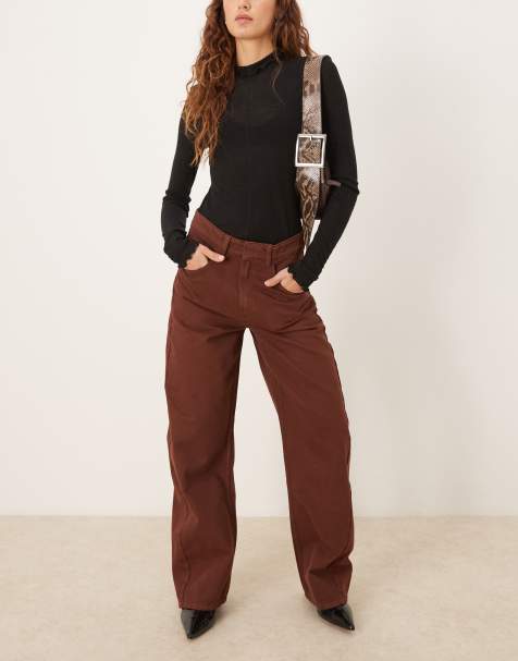 Mango Carol 100% cotton baggy jean in brown - view 1