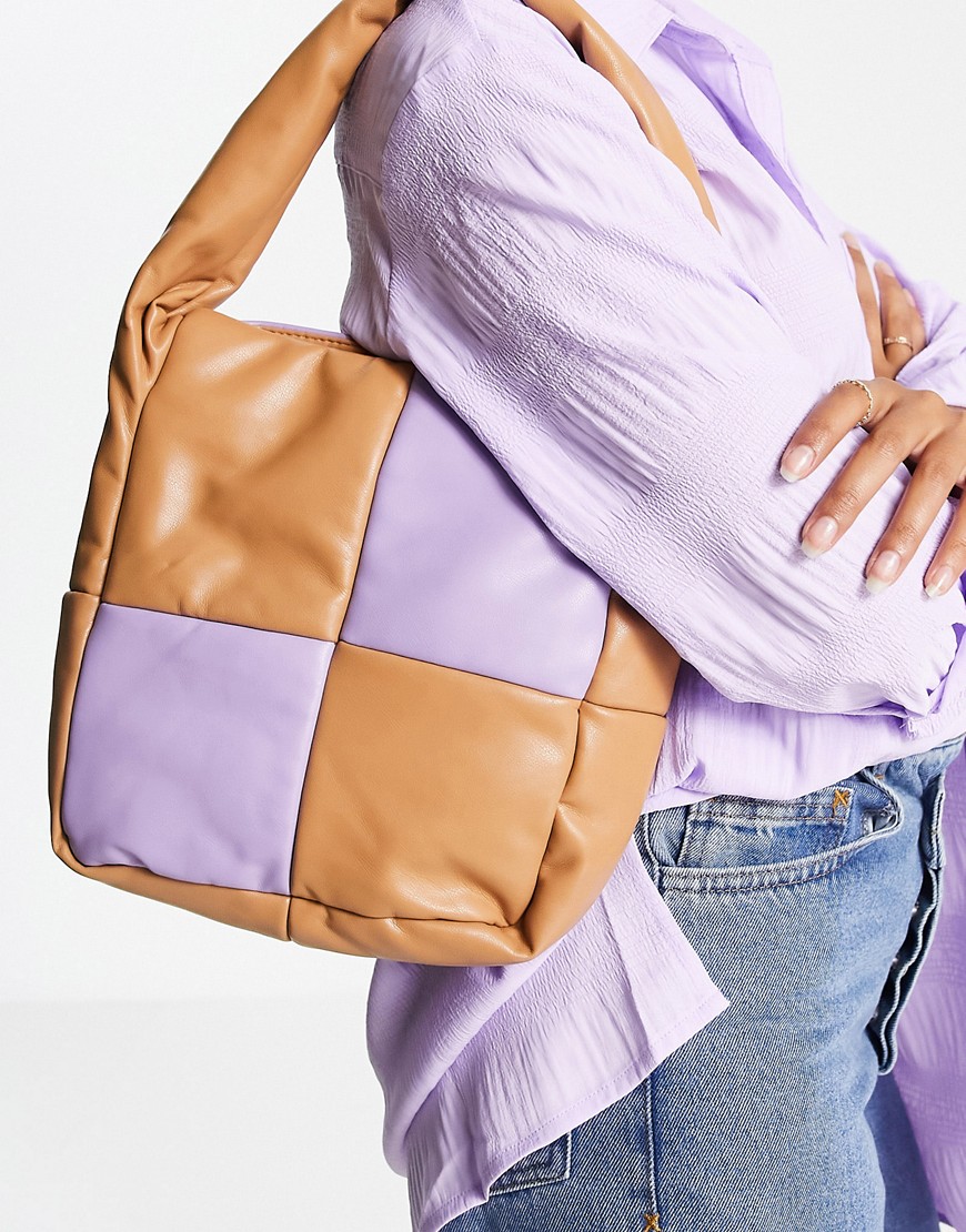 Mango Carol printed shoulder bag in brown and purple