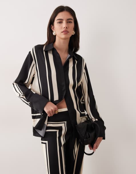 Mango - Carol - Satijnen overhemd met lange mouwen en geometrische print in zwart-wit, deel van co-ord set - view 1