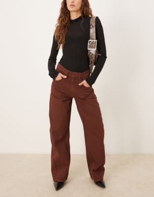 Mango - Carol - Weite Jeans aus 100% Baumwolle in Braun-Brown