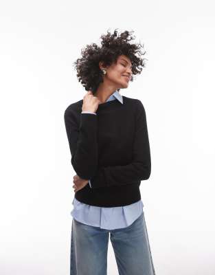 Mango Mango cashmere round neck jumper in black