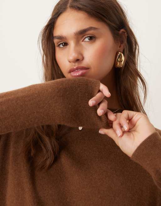 Mango cashmere round neck jumper in brown ASOS