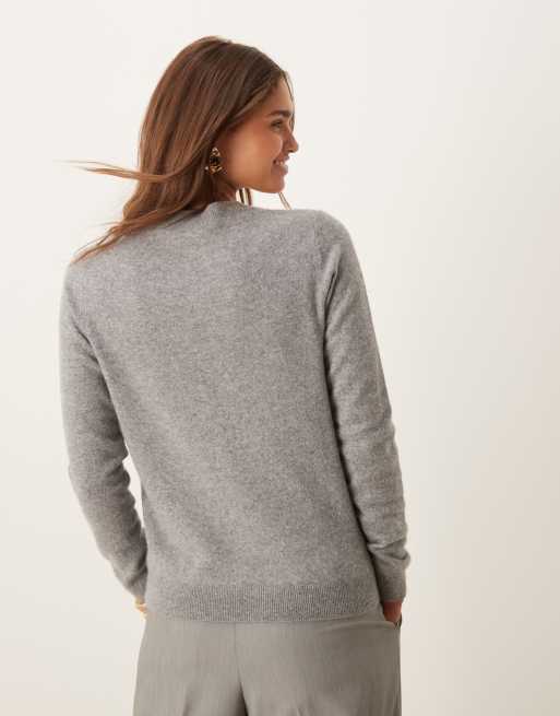 Mango cashmere round neck jumper in grey ASOS