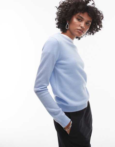 Mango cashmere round neck jumper in light blue - view 1