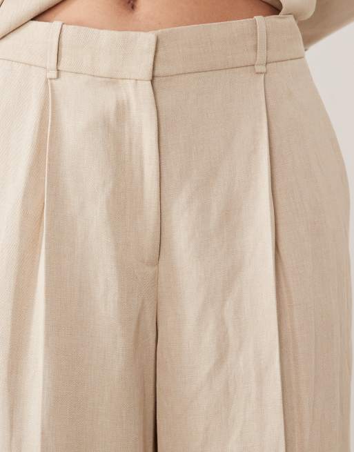Mango Casiopea linen mix tailored relaxed trouser co-ord in beige, 3 of 5