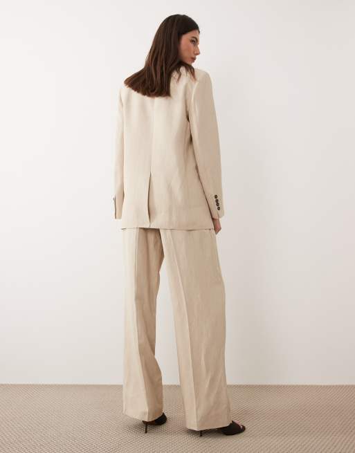 Mango Casiopea linen mix tailored relaxed trouser co-ord in beige, 4 of 5