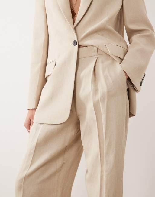 Mango Casiopea linen mix tailored relaxed trouser co-ord in beige, 5 of 5