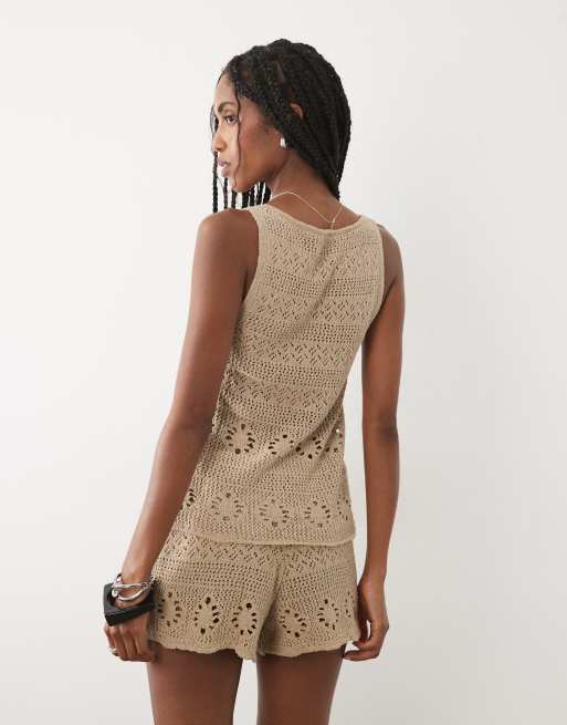 Mango Casito knitted short co-ord in beige, 3 of 5