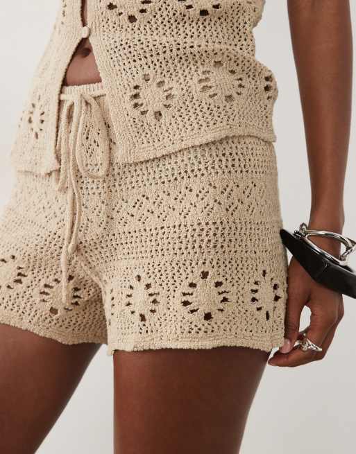 Mango Casito knitted short co-ord in beige, 4 of 5