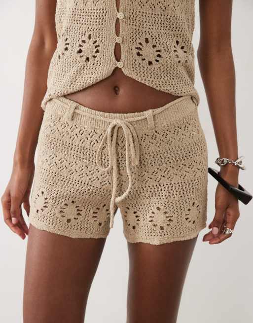 Mango Casito knitted short co-ord in beige, 5 of 5