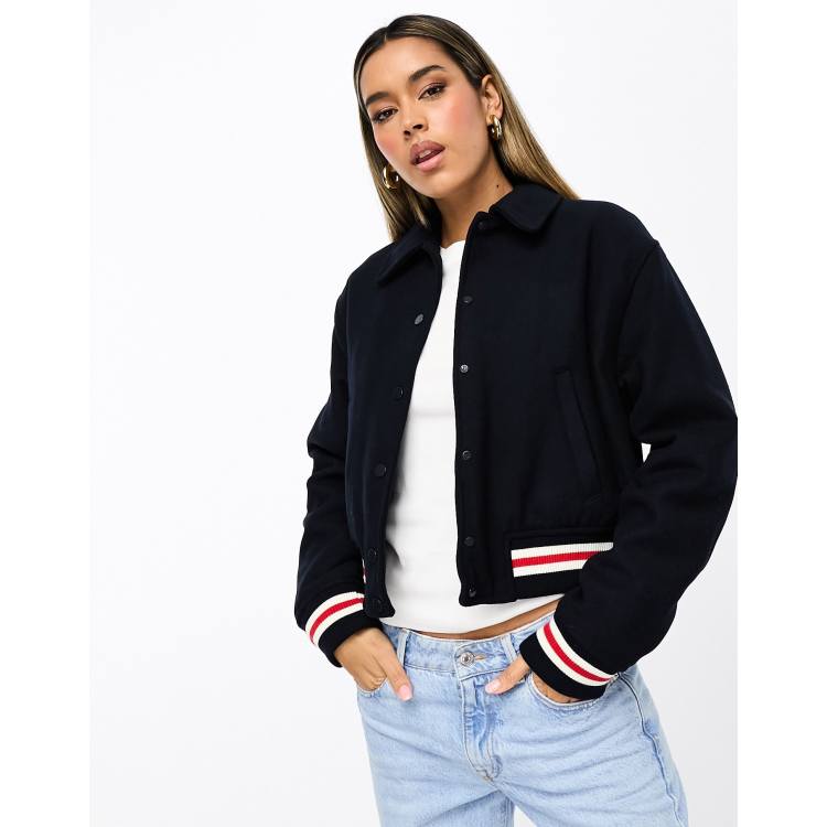 Mango casual varsity jacket in navy