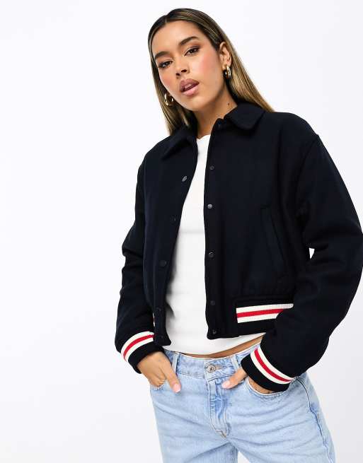 Mango casual varsity jacket in navy | ASOS