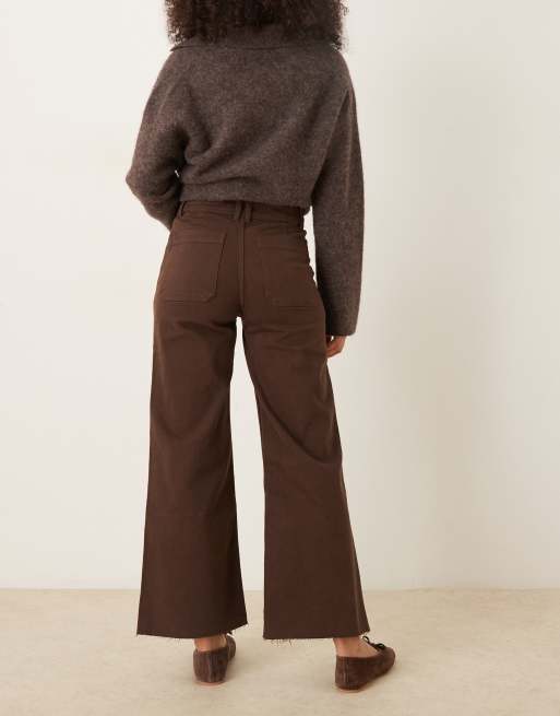 Mango – Catherin – Brązowe jeansy o prostym kroju z mieszanki bawełny z postrzępionym dołem, 2 z 5