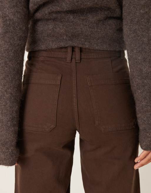 Mango Catherin cotton mix frayed hem straight jean in brown, 4 of 5