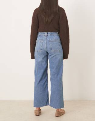 Mango Catherin Cotton Mix Frayed Hem Straight Jean In Blue