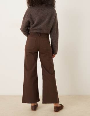 Mango Catherin Cotton Mix Frayed Hem Straight Jeans In Brown