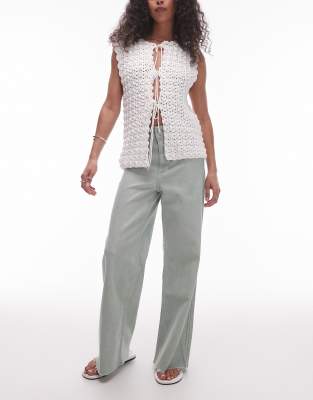 Mango - Catherin - Jeans in Salbeigrün mit weitem Bein