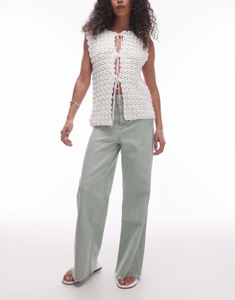 Mango – Catherin – Jeans in Salbeigrün mit weitem Bein - view 1