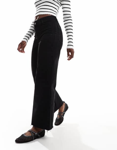 Mango – Catherin – Jeans in Schwarz mit weitem Bein - view 1