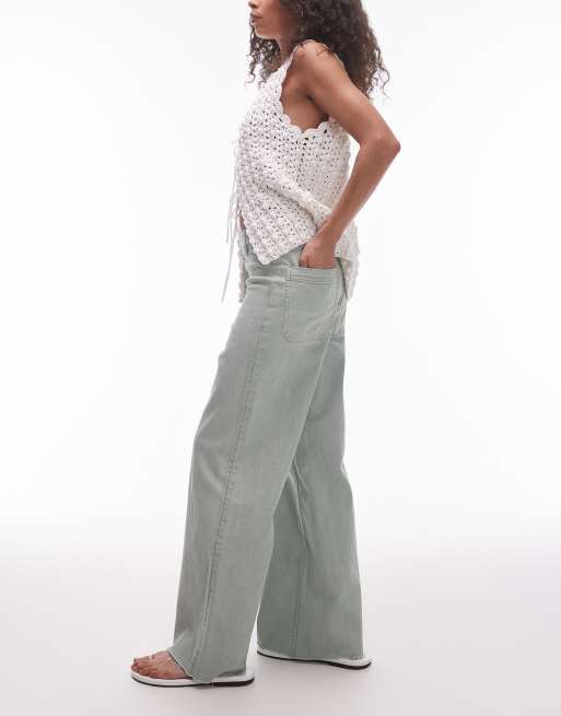 Mango – Catherin – Jeansy z szerokimi nogawkami w kolorze szałwiowej zieleni, 3 z 5