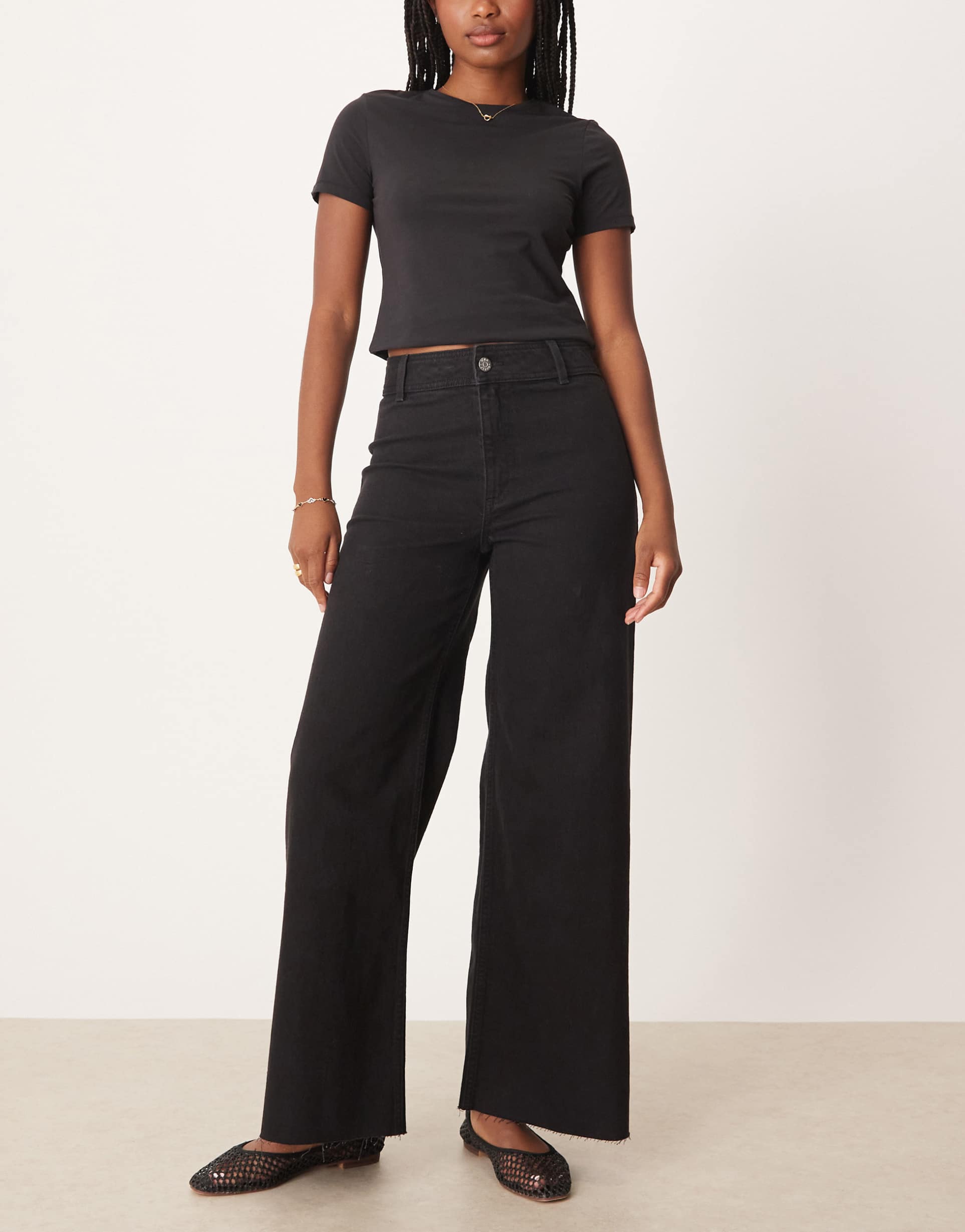 mango catherin wide leg jeans in black