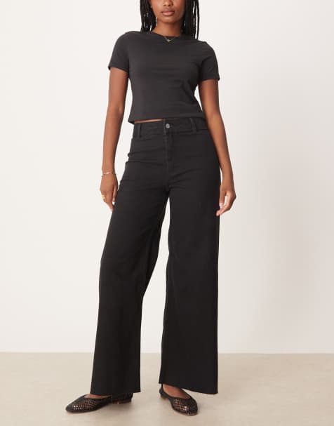 Mango Catherin wide leg jeans in black