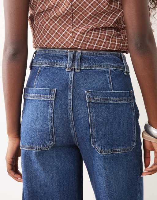 Mango Catherin wide leg jeans in donkerblauw, 4 van 5