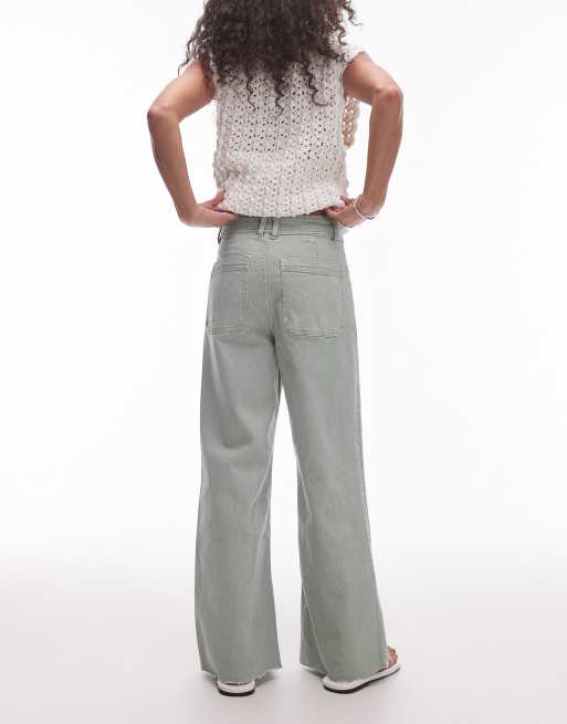 Mango Catherin wide leg jeans in sage green, 2 of 5