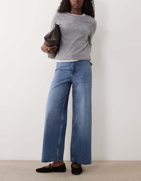 Mango Catherine wide leg jeans in mid blue - view 1