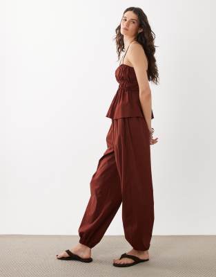 Mango Cbaperol cotton mix cuffed hem pants in deep red - part of a set