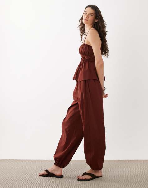 Mango Cbaperol cotton mix cuffed hem pants in deep red - part of a set - view 1