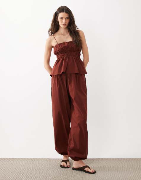 Mango - Cbaperol - Ensemble caraco en coton mélangé à ourlet à basque et pantalon - Rouge profond - view 1