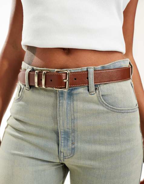 Mango - Ceinture à boucle carrée - Marron - view 1