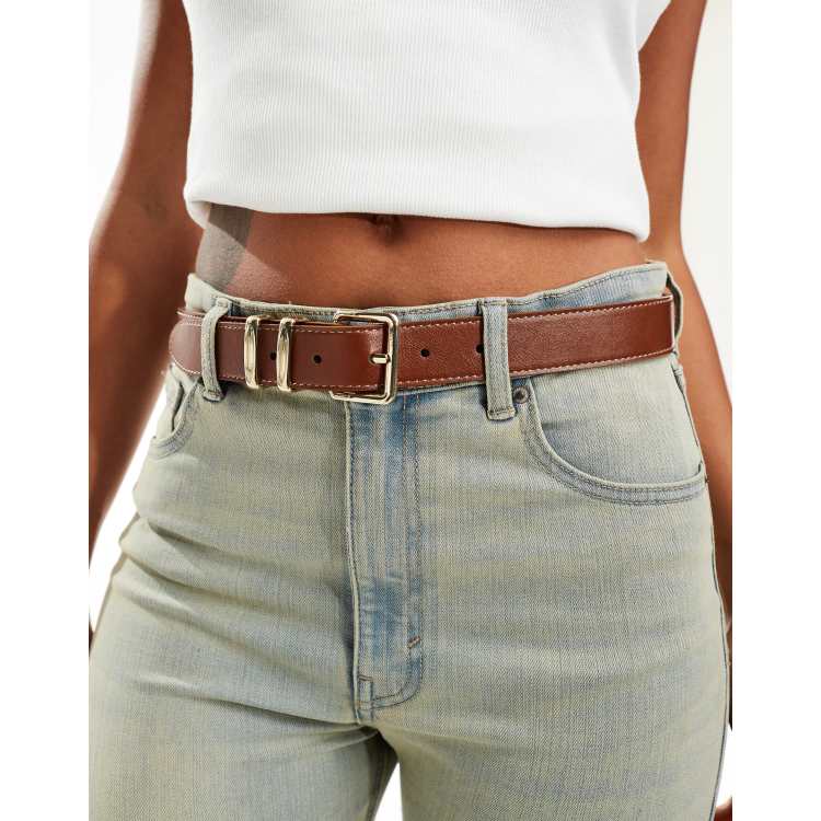 Mango Ceinture a boucle carree Marron ASOS