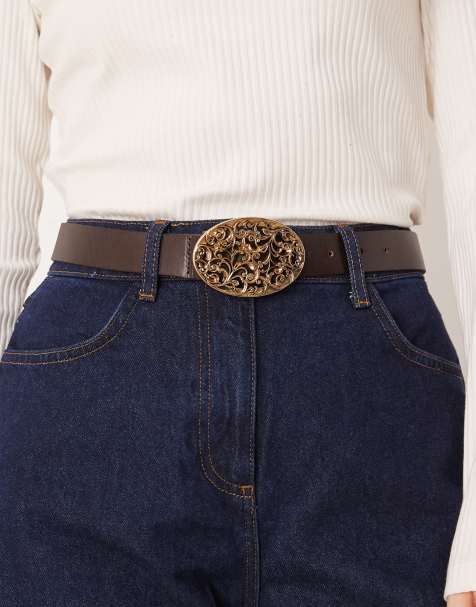 Mango - Ceinture à boucle oversize - Marron - view 1