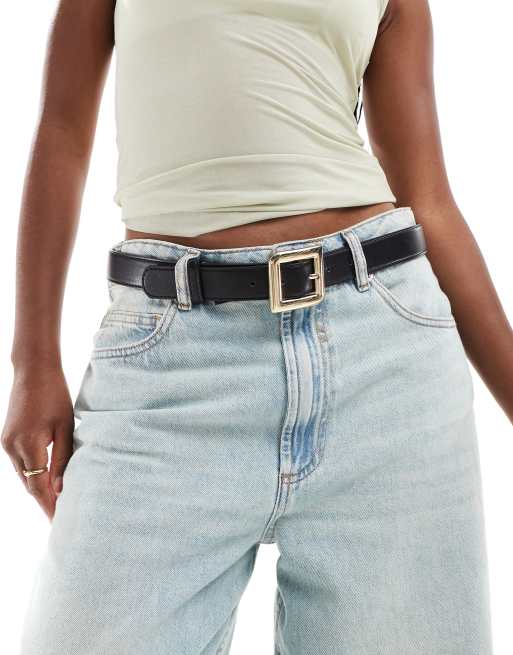 Mango - Ceinture avec boucle carrée - Noir