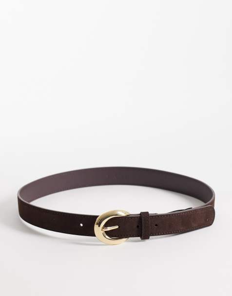 Mango - Ceinture classique en daim à détails dorés - Marron - view 1