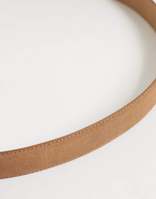 Mango - Ceinture classique en daim à détails en métal argenté - Fauve, 3 de 3