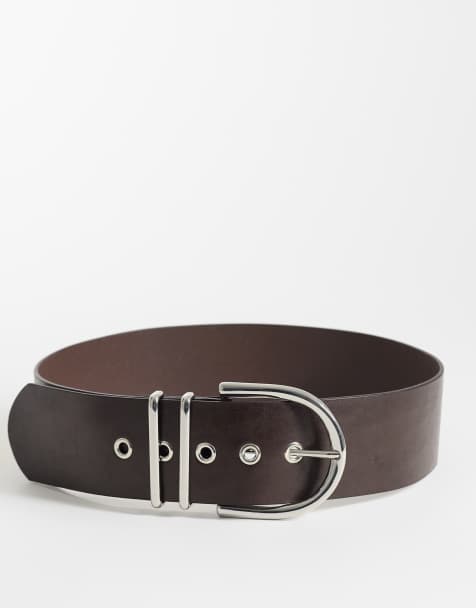 Mango - Ceinture en cuir avec boucle argentée - Marron - view 1