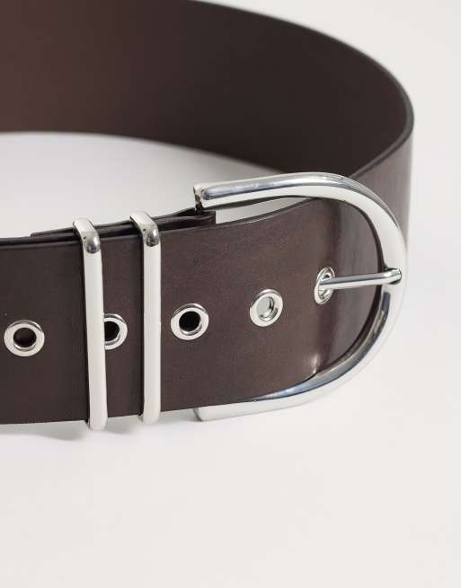 Mango - Ceinture en cuir avec boucle argentée - Marron, 2 de 3
