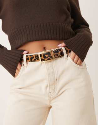 Mango - Ceinture en cuir avec boucle dorée - Imprimé léopard-Brown