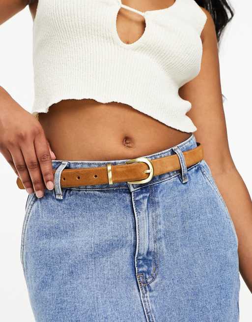 Mango - Ceinture en cuir avec boucle dorée - Marron